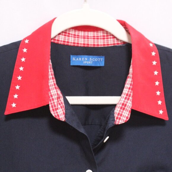 Karen Scott Sport Red White and Navy Blue Short Sleeve Top - Picture 7 of 12